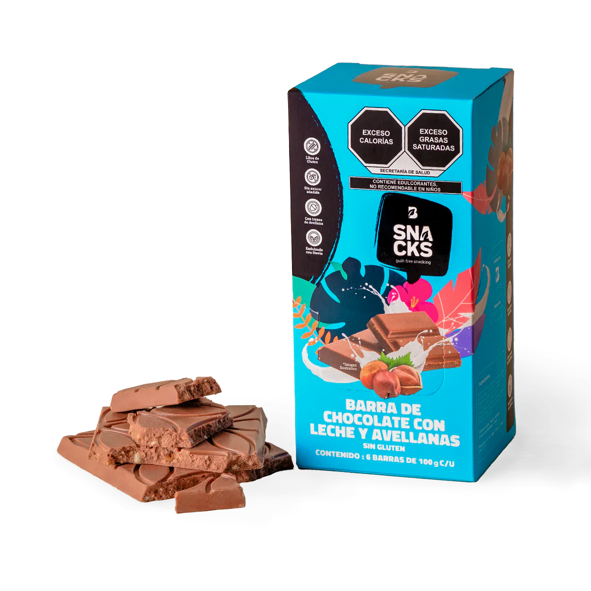 Chocolate con Leche y Avellanas Individual, 6 piezas, 12 piezas 100 g c/u