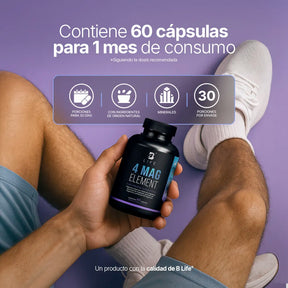 Mezcla de 4 tipos de Magnesio | 1400 mg por porción | 60 cápsulas | B Life