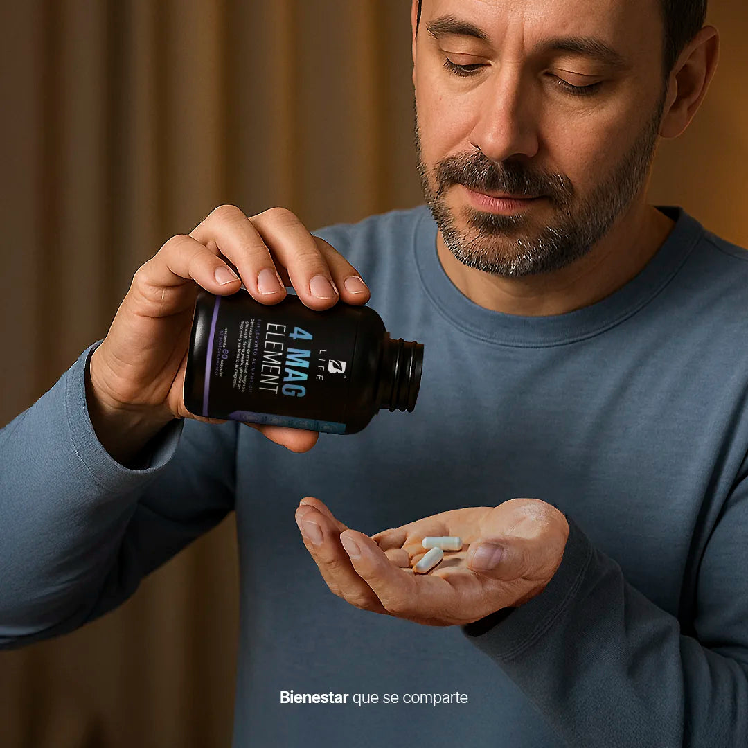 Mezcla de 4 tipos de Magnesio | 1400 mg por porción | 60 cápsulas | B Life
