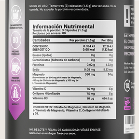 Mezcla de Magensios Premium | Citrato, Glicinato y Treonato | Alta Absorción | 240 cápsulas