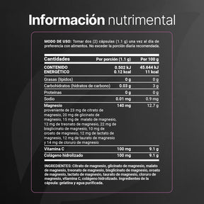 Mezcla de Magnesios | con Colágeno Hidrolizado y Vitamina C | 240 cápsulas