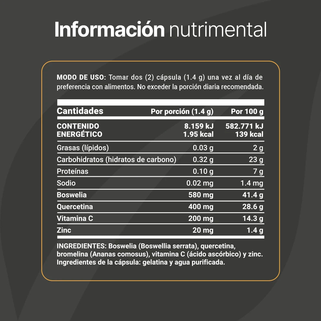 Mezcla de Boswelia y Quercetina | con Vitamina C y Zinc | 180 cápsulas