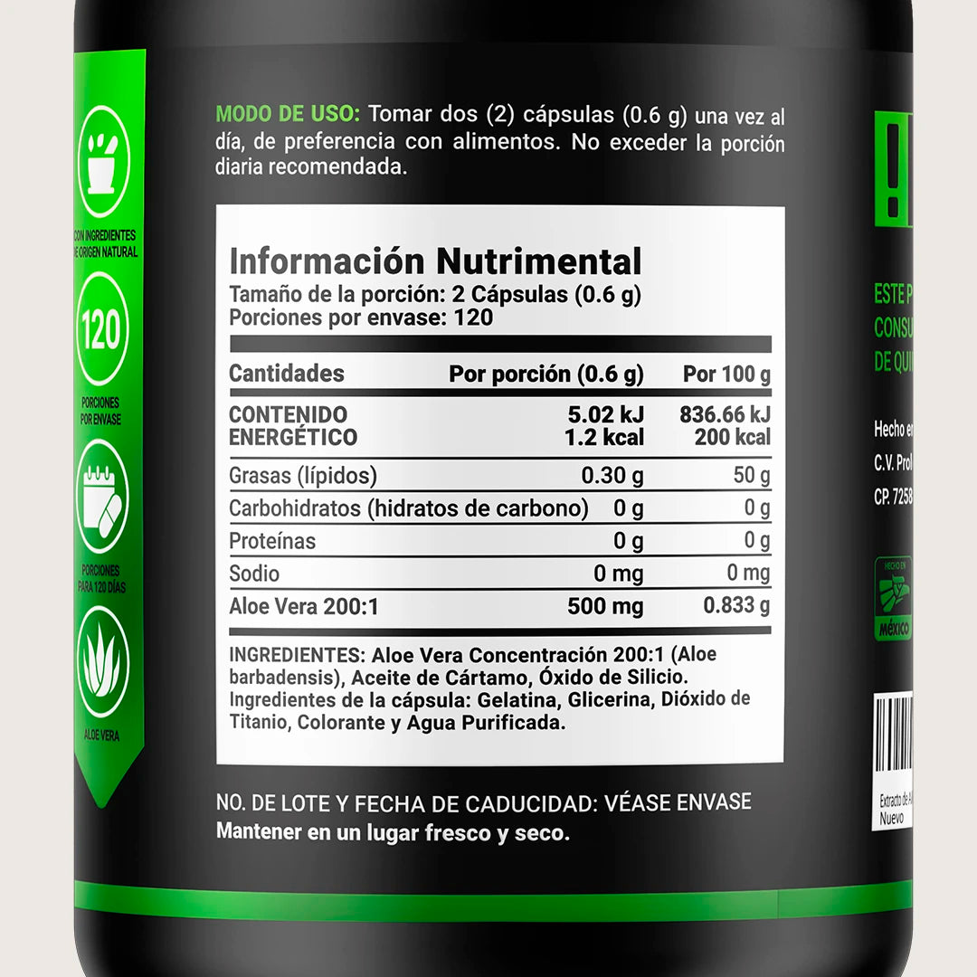 Extracto de Aloe Vera | Concentración 200:1 | 240 cápsulas