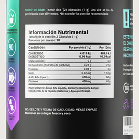 Ácido Alfa Lipoico | adicionado con Cúrcuma | 180 cápsulas