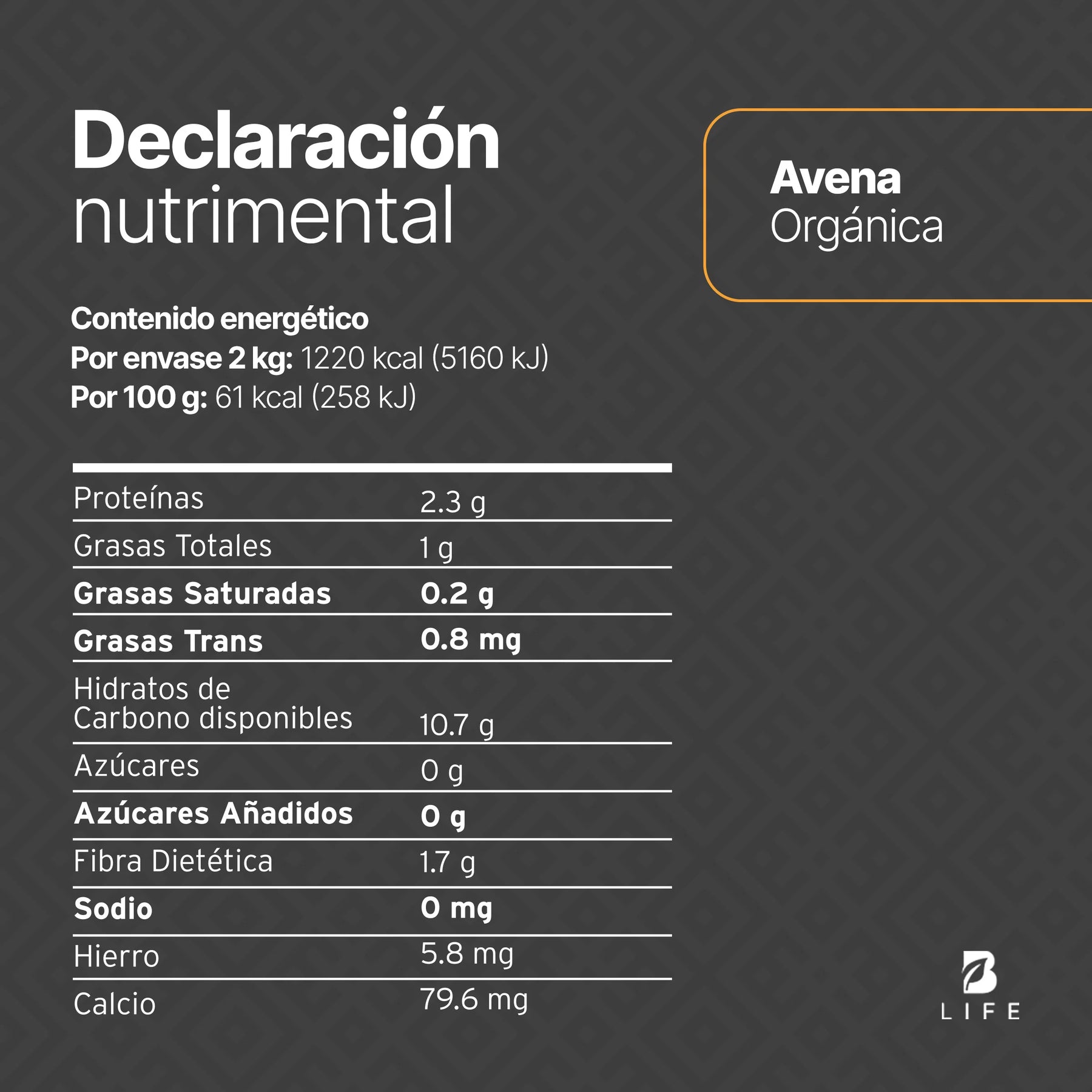 Avena Orgánica Sin Gluten | 2 Kg