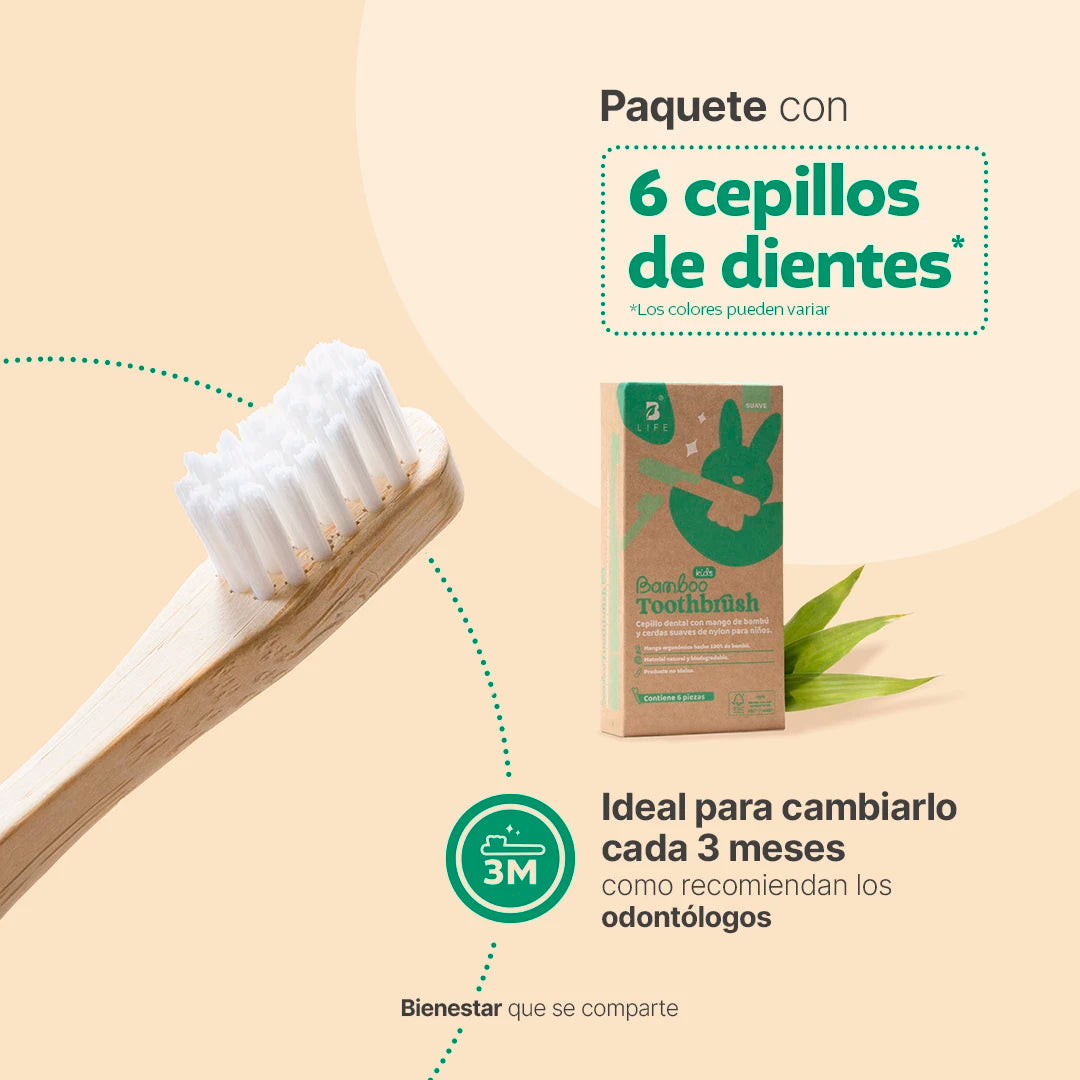 Bamboo Toothbrush Kids | Cepillos Dentales de Bambú para Niños 6 o 12 Piezas