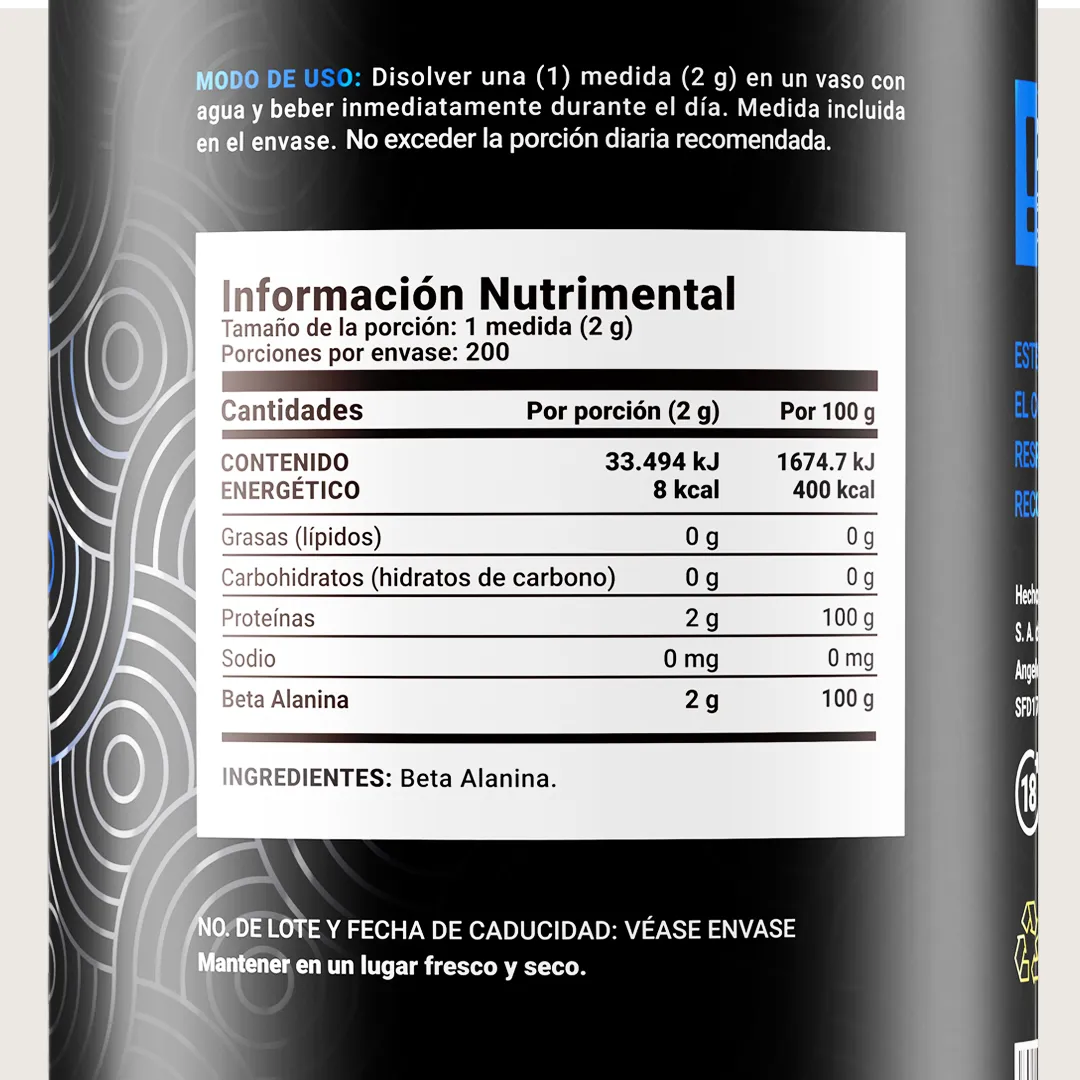Beta Alanina en polvo | 200 Servicios | 400 Gramos