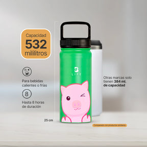 Botella Térmica Para Niños | Chanchito 355 y 532 ml