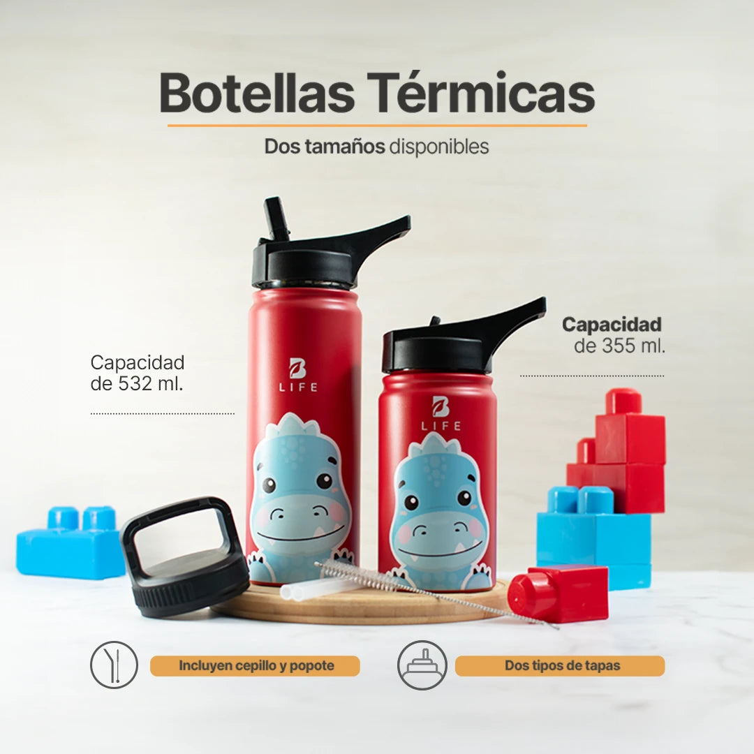 Botella Térmica Para Niños | Dinosaurio 355 y 532 ml