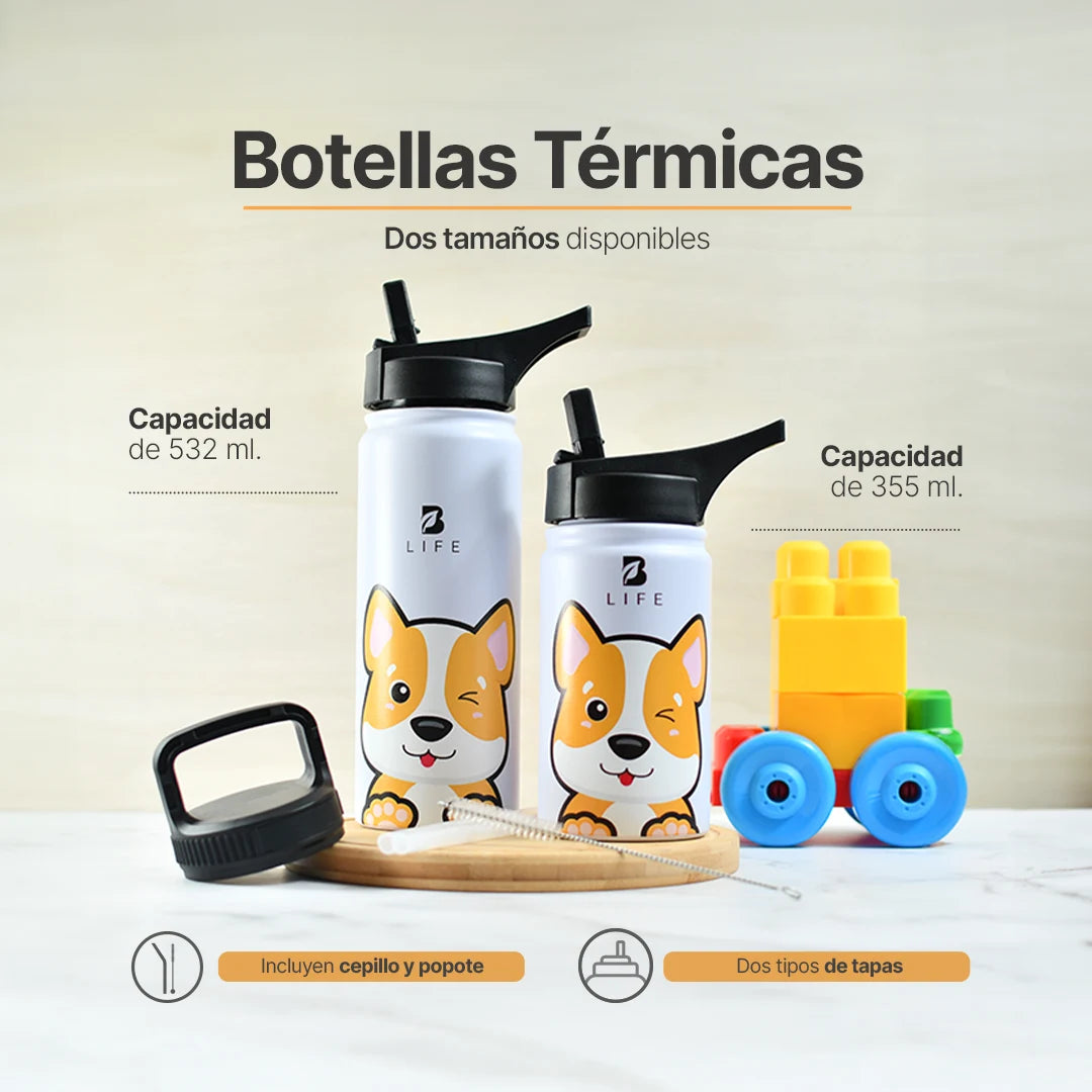 Botella Térmica Para Niños | Perrito 355 y 532 ml