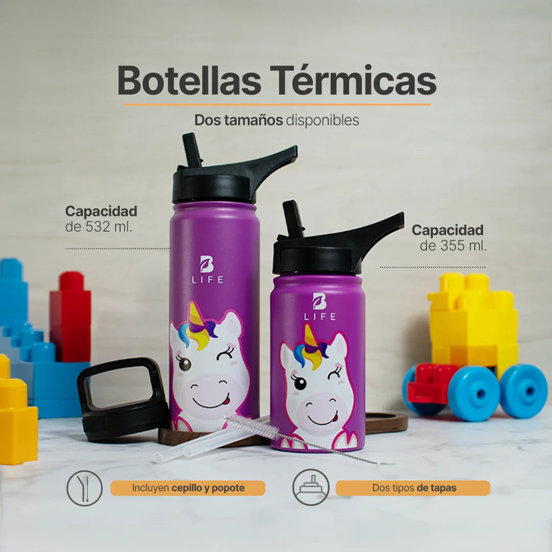 Botella Térmica Para Niños | Unicornio 355 y 532 ml