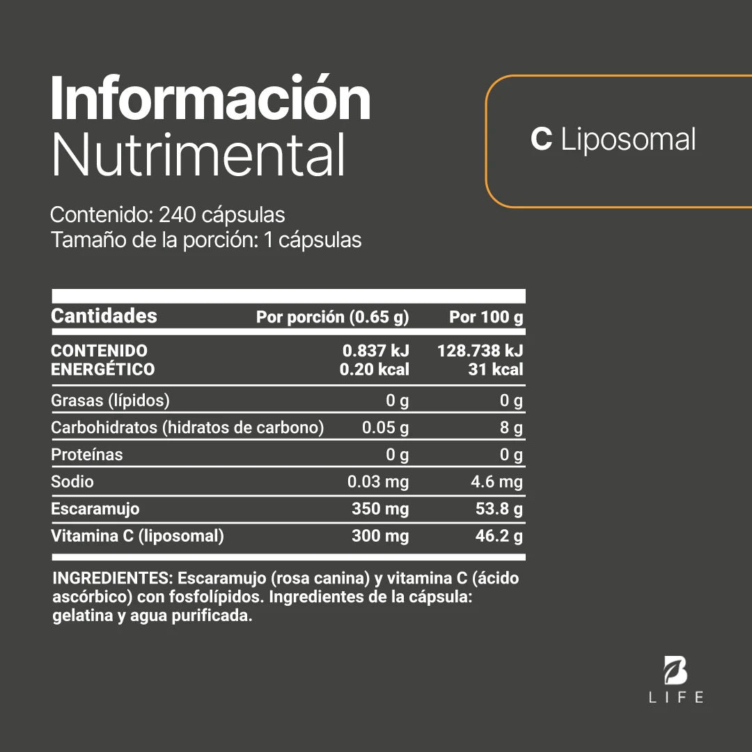 Vitamina C Liposomal | con Escaramujo | 240 cápsulas