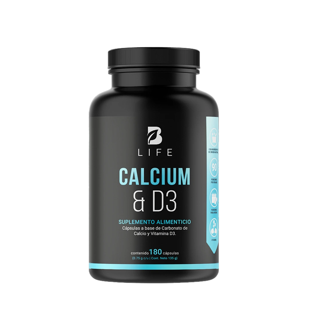 Calcio y Vitamina D3 | 1500 mg por porción | 180 cápsulas | B Life