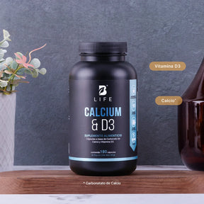 Calcio y Vitamina D3 | 1500 mg por porción | 180 cápsulas | B Life