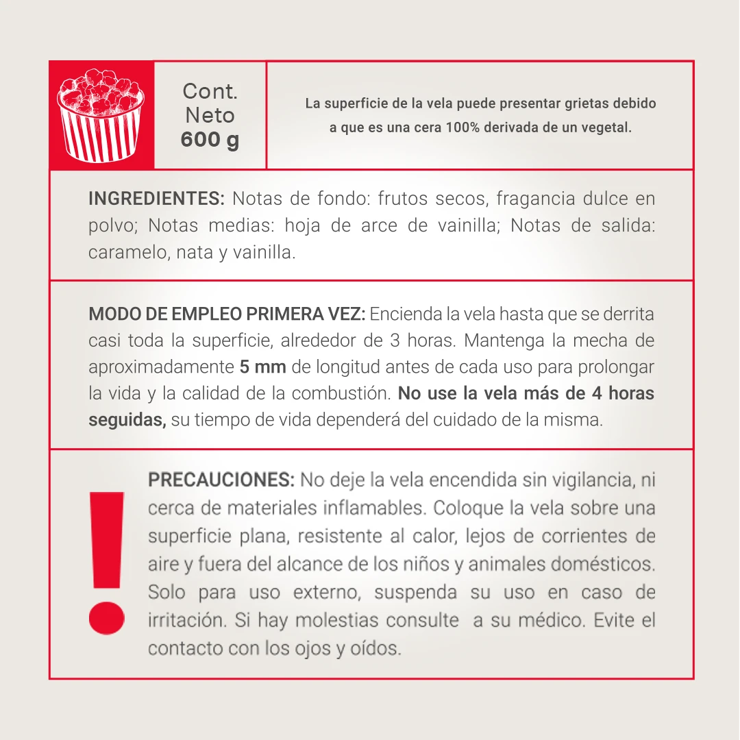 Caramelized Popcorn Aromatic Candle | Vela Aromática Palomita Caramelizada 600 g