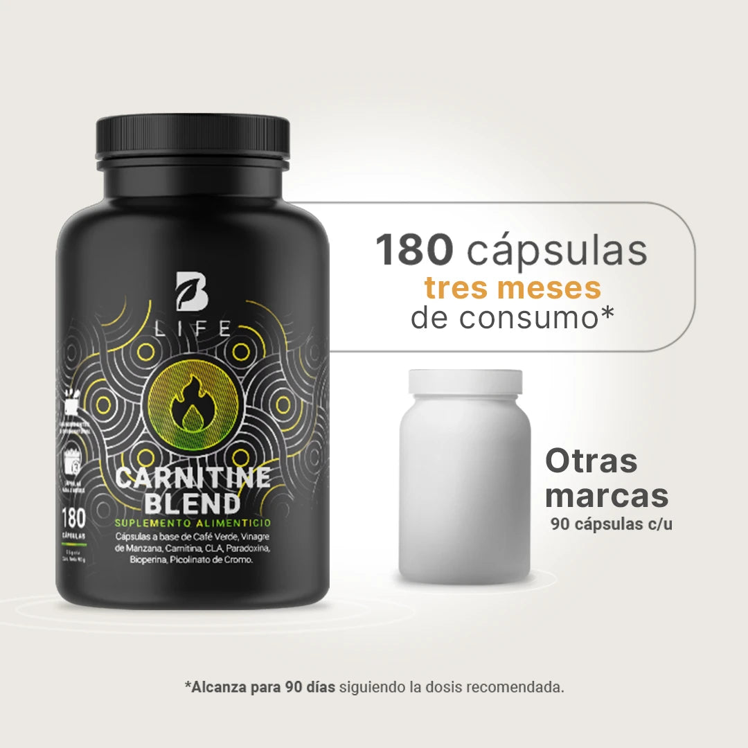 Carnitina | con Café Verde, Vinagre de Manzana, CLA y Picolinato de Cromo | 180 Cápsulas