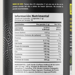 Carnitina | con Café Verde, Vinagre de Manzana, CLA y Picolinato de Cromo | 180 Cápsulas