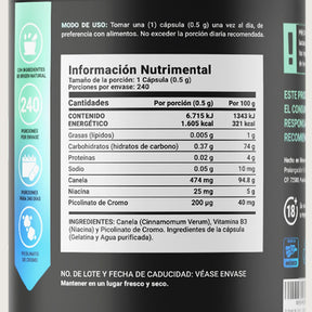 Picolinato de Cromo | Canela y Niacina | 240 cápsulas