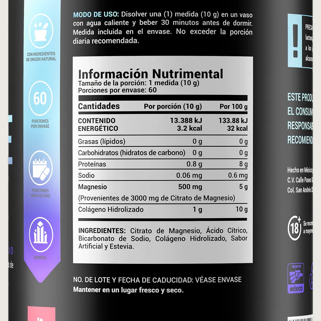 Citrato de Magnesio | con Colágeno Hidralizado | 60 porciones