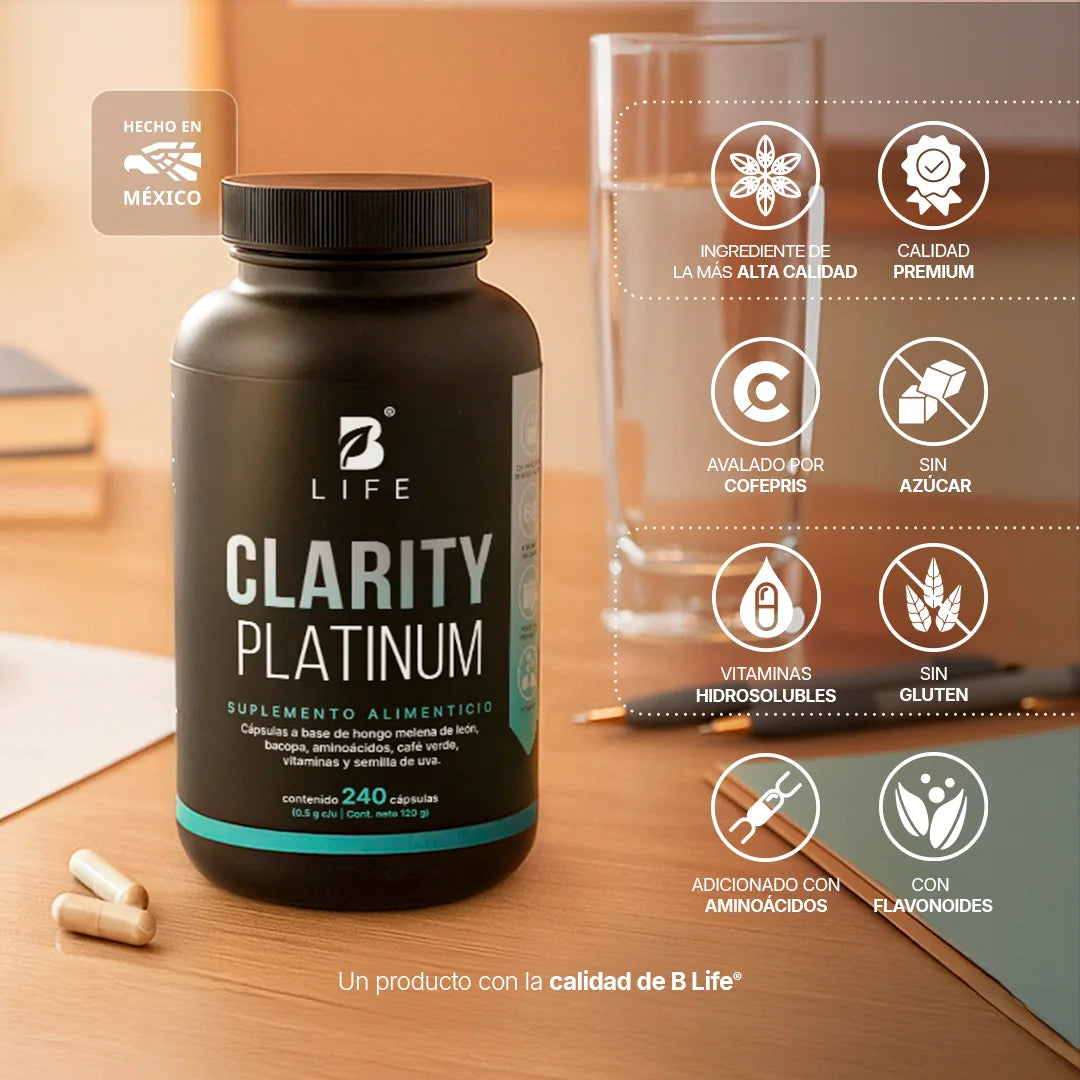 Mezcla Platinum | Hongo Melena de León, Bacopa, Tirosina, Café Verde | 260 cápsulas