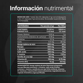 Mezcla Platinum | Hongo Melena de León, Bacopa, Tirosina, Café Verde | 260 cápsulas