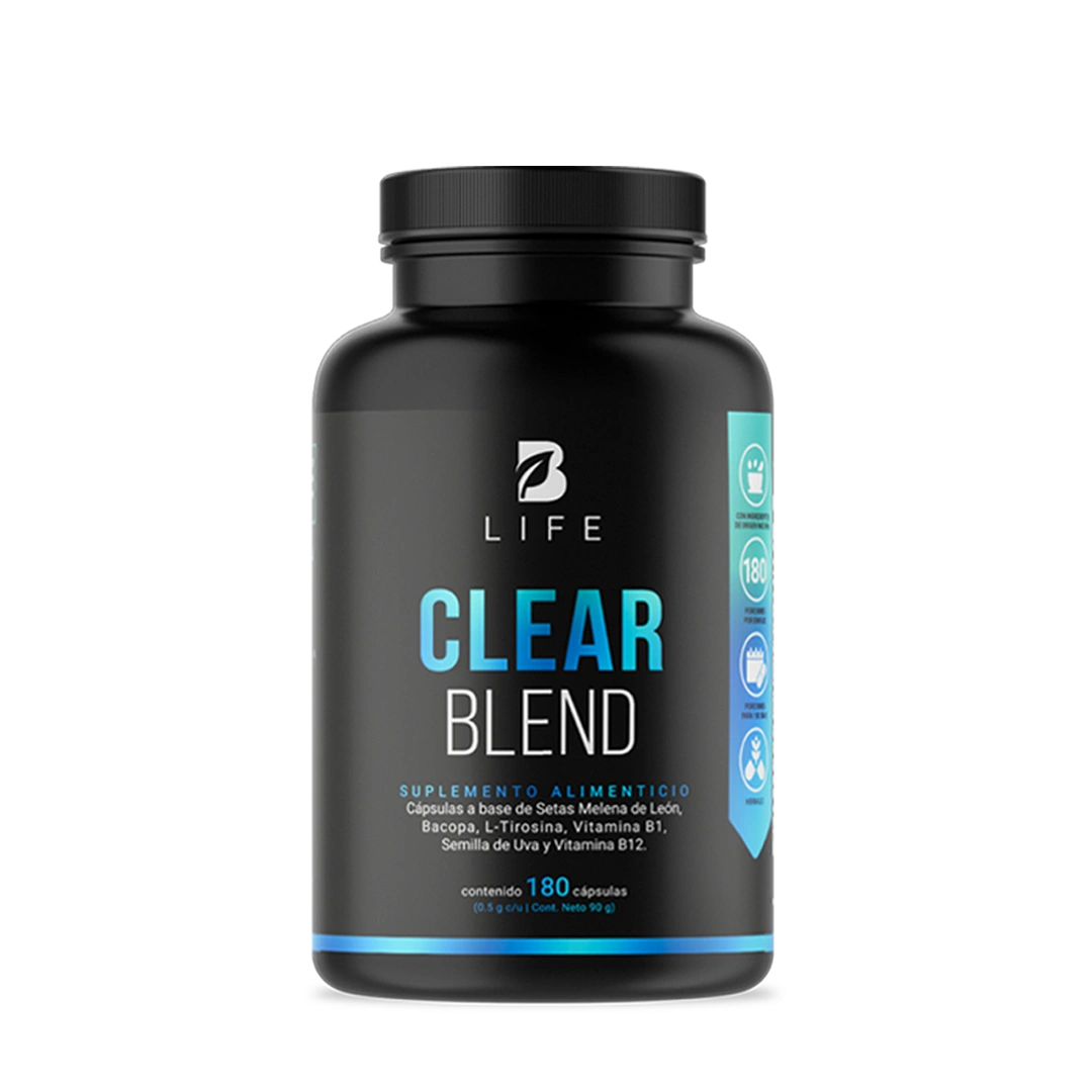 Mezcla de Hongo Melena de León, Bacopa, L-Tirosina, Vitamina B1, Semilla de Uva Roja y Vitamina B12 | B Life