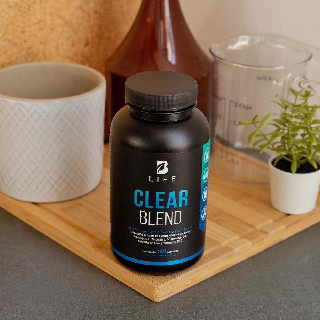 Mezcla de Hongo Melena de León, Bacopa, L-Tirosina, Vitamina B1, Semilla de Uva Roja y Vitamina B12 | B Life