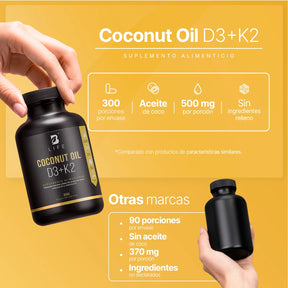 Vitamina D3 + K2 | con Aceite de Coco | 300 cápsulas