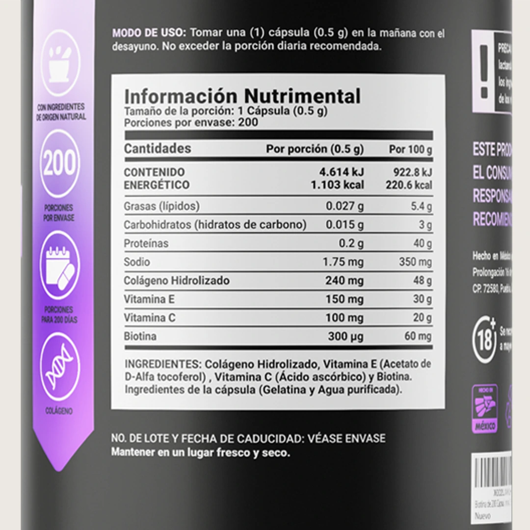 Colágeno Hidrolizado con Biotina | con Vitamina E y Vitamina C