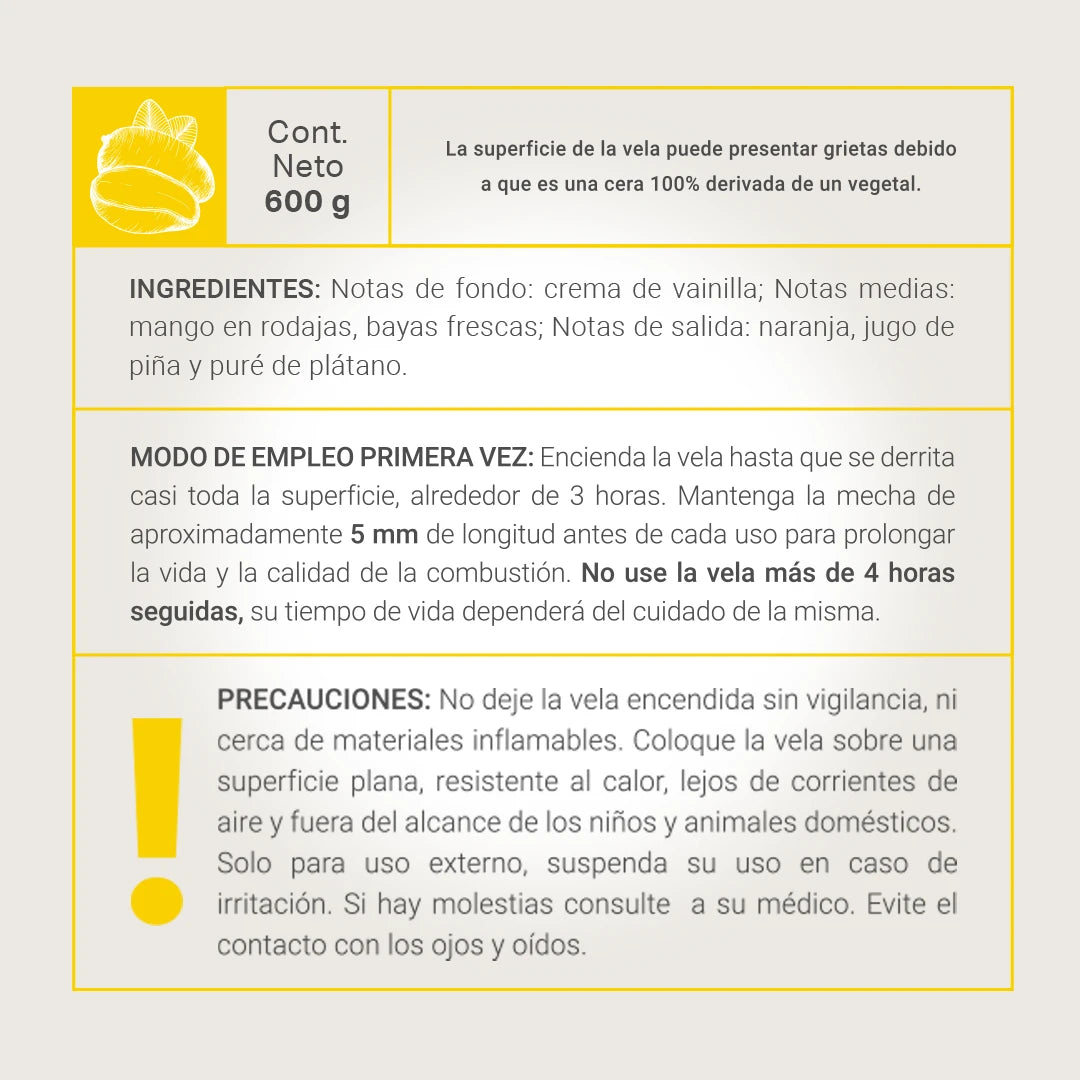 Creamy Mango Aromatic Candle | Vela Aromática Esencia de Mango 600 g