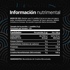 Creatina Monohidratada en polvo | Alta Pureza | 5 g por porción