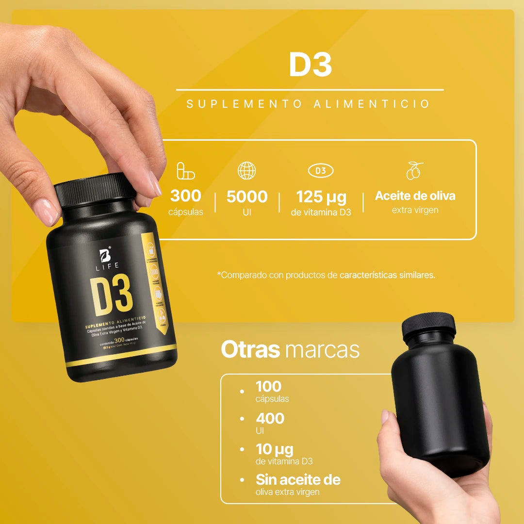 Vitamina D3 con Aceite de Oliva Extra Virgen 5000 UI | 300 cápsulas