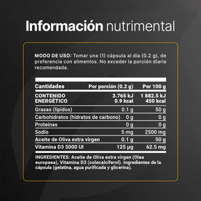 Vitamina D3 con Aceite de Oliva Extra Virgen 5000 UI | 300 cápsulas