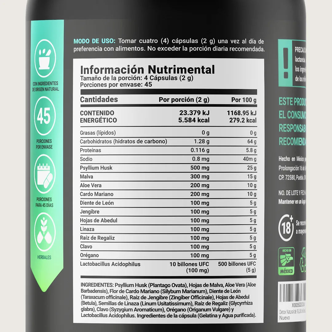 Mezcla con Malva, Aloe Vera, Cardo Mariano, Jengibre, Linaza, Clavo y Probióticos | 180 cápsulas