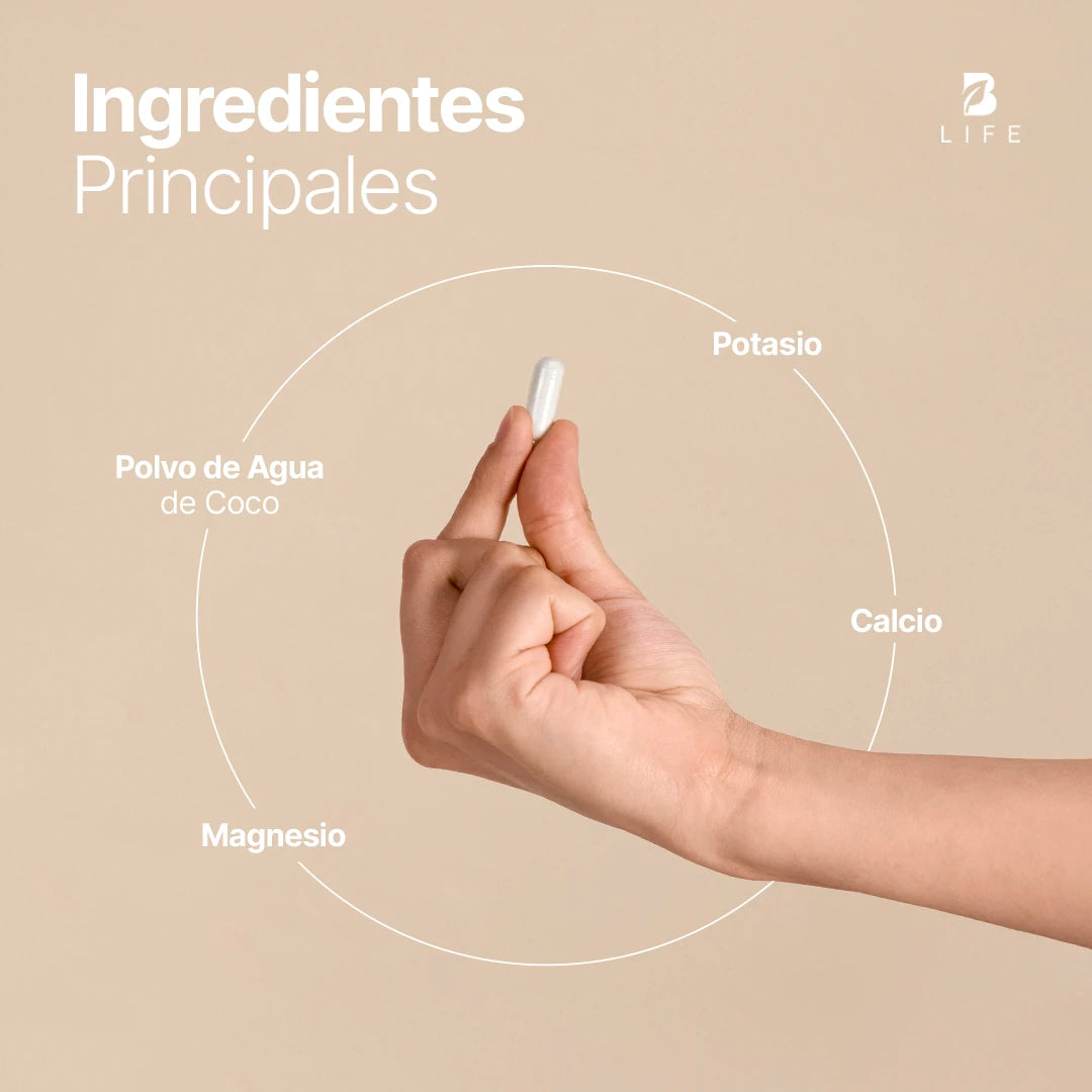 Electrolitos en cápsula | con polvo de Agua de Coco, Potasio, Magnesio, Hierro y Zinc | 150 Cápsulas