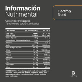 Electrolitos en cápsula | con polvo de Agua de Coco, Potasio, Magnesio, Hierro y Zinc | 150 Cápsulas