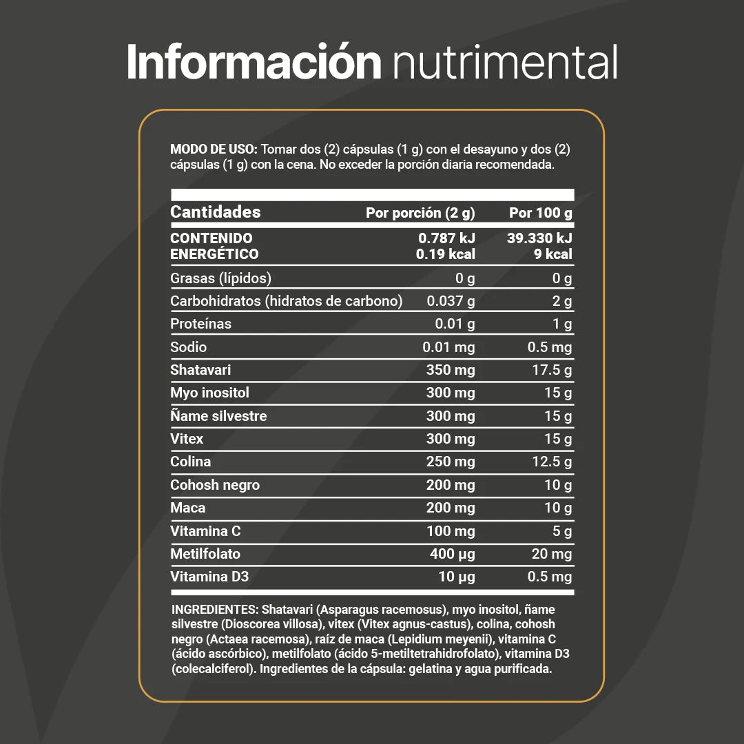 Complejo de Myo Inositol y Shatavari | con Ñame Silvestre, Maca, Vitex, Metilfolato y Vitamina D3 | 180 Cápsulas
