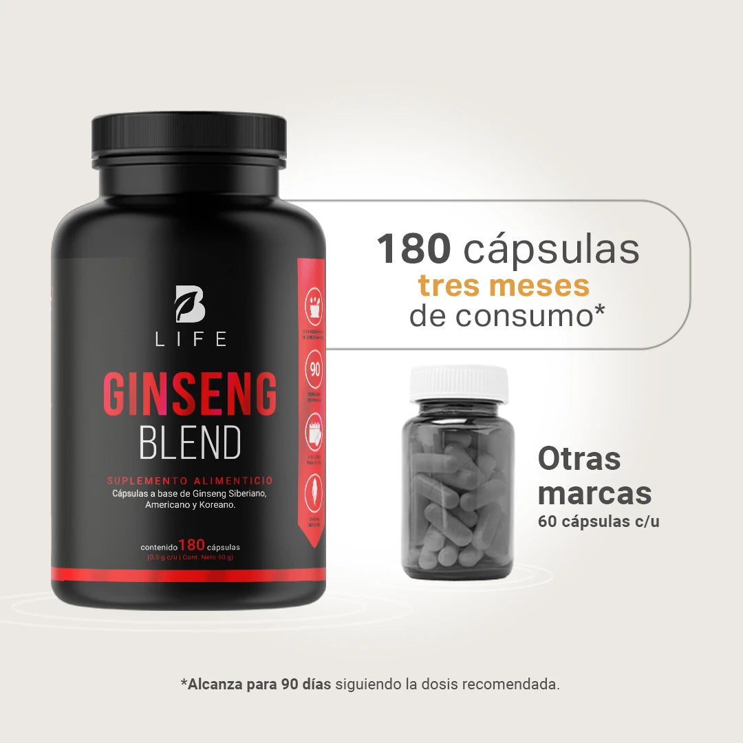 Mezcla de Ginseng | origen Siberiano, Americano y Koreano | 180 Cápsulas | 1000 mg por porción