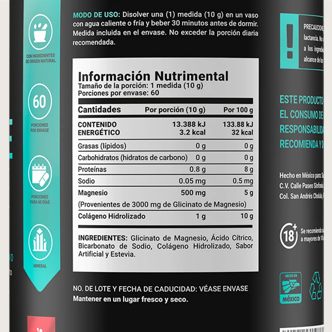 Glicinato de Magnesio en Polvo | 600 g | 60 porciones | Sabor Raspberry Lemonade