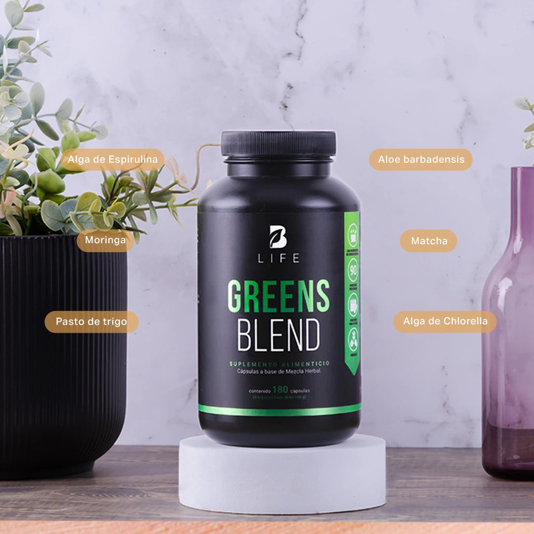 Mezcla Herbal con Espirulina, Moringa, Wheatgrass, Clorela, Matcha y Aloe Vera | 180 Cápsulas