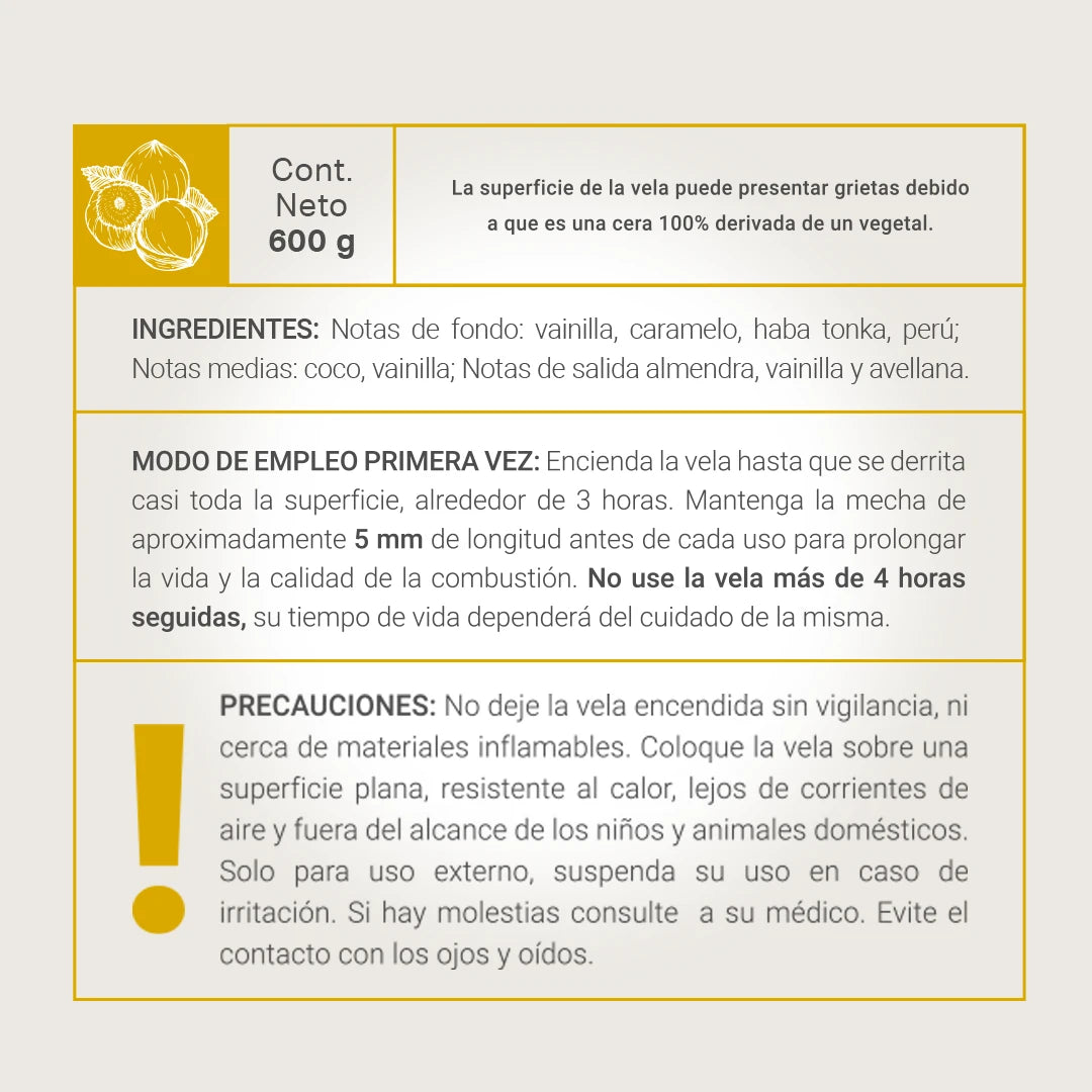 Hazelnut Caramel Aromatic Candle | Vela Aromática Avellana y Caramelo 600 g