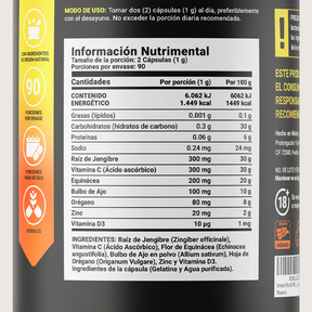 Mezcla con Jengibre, Vitamina C, D3, Zinc, Equinácea, Orégano y Ajo | 1000 mg por Porción