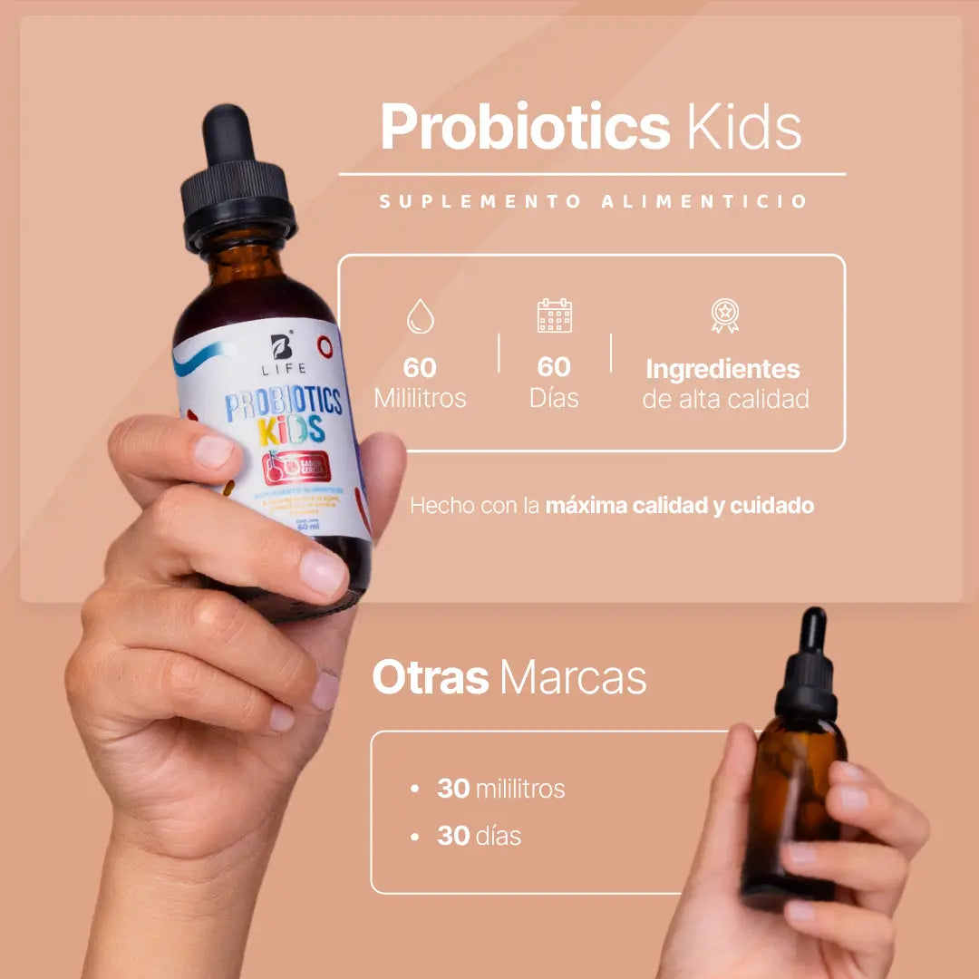 Probióticos en Gotas con 9 Cepas, Inulina y Bromelina | 35 Billones por Porción | Probióticos para Niños | 60 Tomas Sabor Cereza