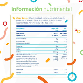 Probióticos en Gotas con 9 Cepas, Inulina y Bromelina | 35 Billones por Porción | Probióticos para Niños | 60 Tomas Sabor Cereza