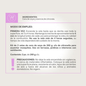 Kit 2 Pack Citronella Candle | Velas de Citronela 260 g c/u