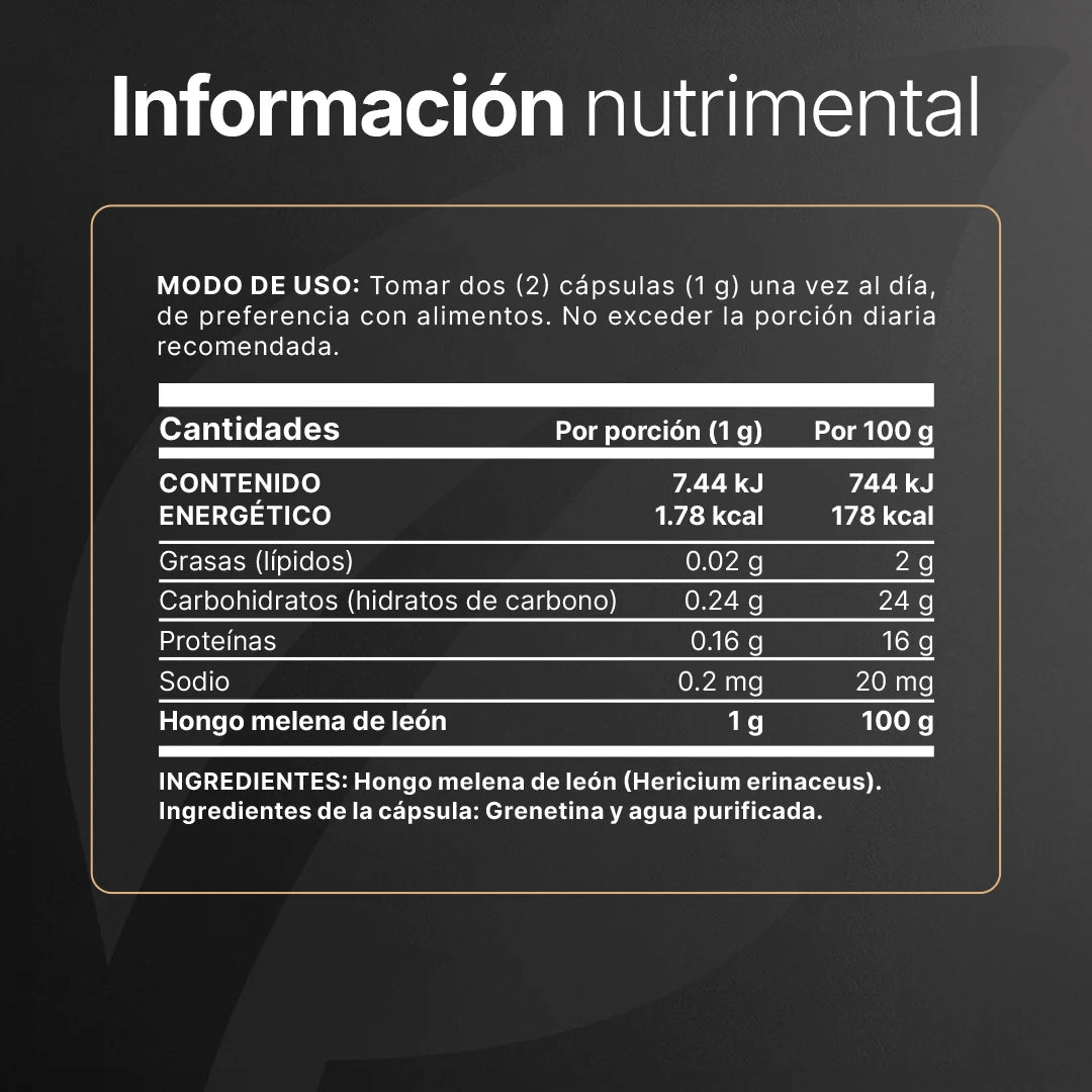 Hongo Melena de León Puro | 1000 mg por porción