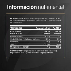 Hongo Melena de León Puro | 1000 mg por porción