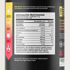 Complejo de Maca Amarilla, Negra y Roja con Pimienta Negra | 1000 mg por Porción