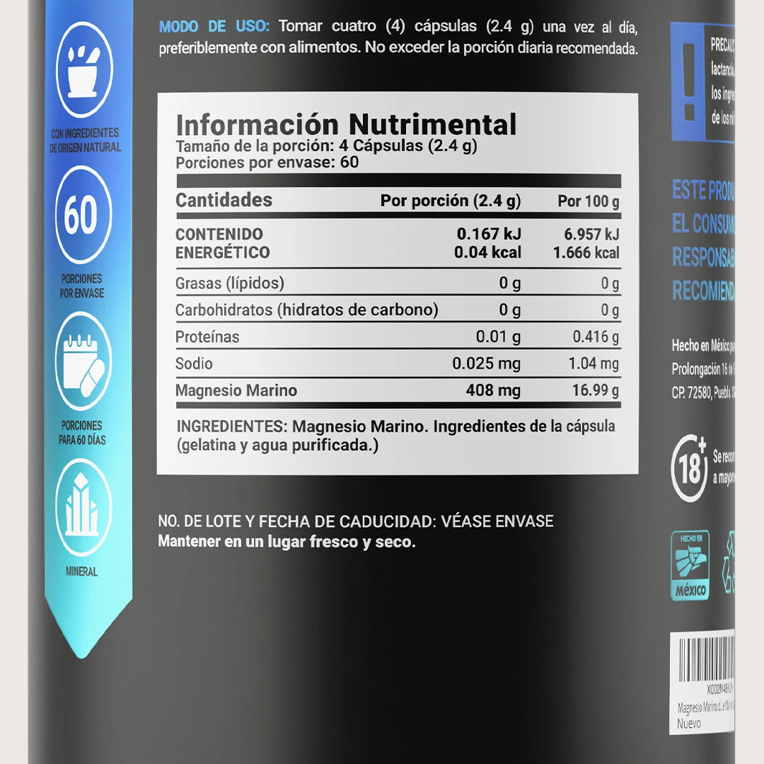 Magnesio Marino | 2400 mg por poción | 240 Cápsulas