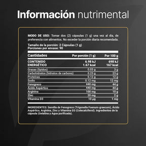 Mezcla de Vitaminas Para Hombre | Fenogreco, Ácido Aspártico, Arginina, Zinc y D3